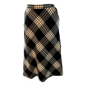 Lauren Ralph Lauren Black White Plaid Wool Midi Skirt Size 6 Medium